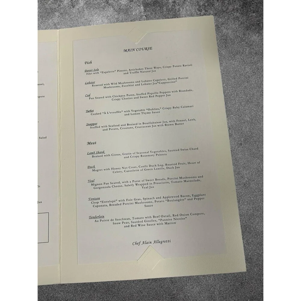 Atelier Vintage Menu W/Chef Alain Allegretti